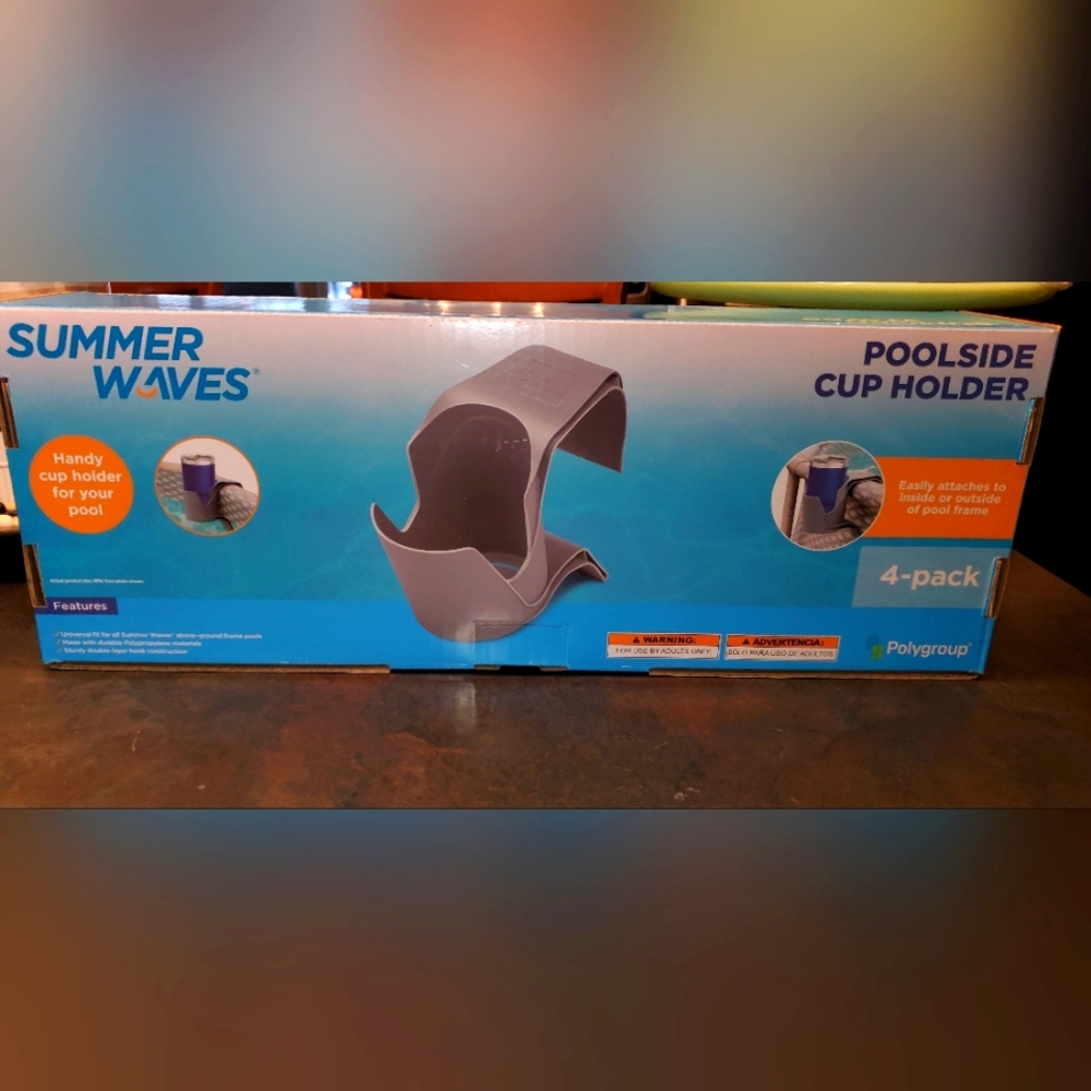 Summer Waves Poolside Cup Holder Pool Accessory, Gray, 4-Pack